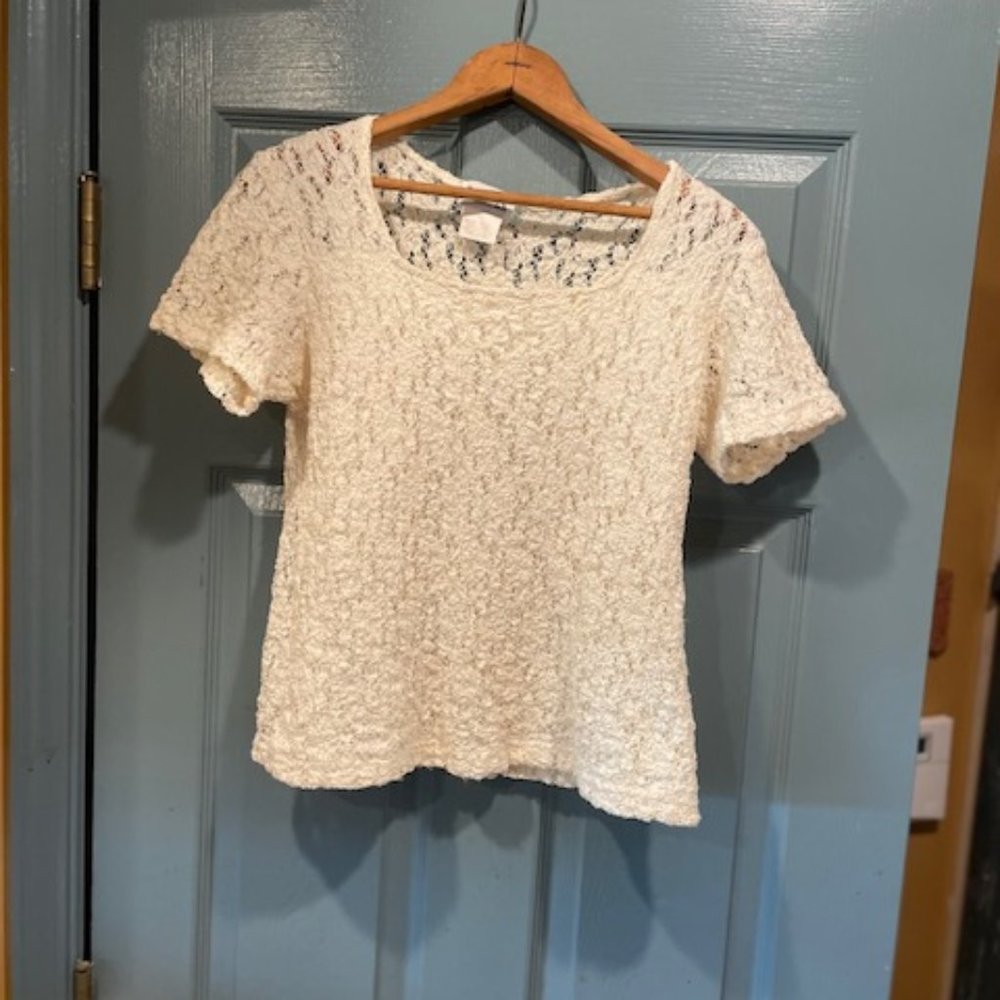 LIA vintage lace short sleeved top L, ivory